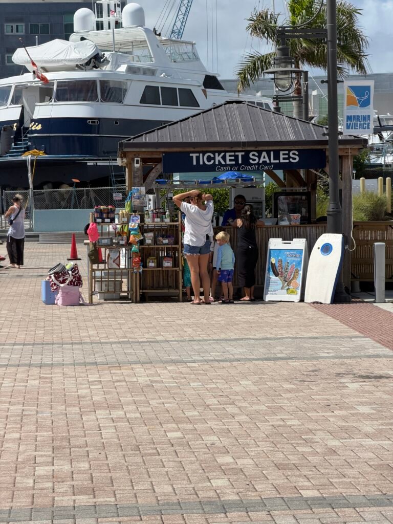 Peanut Island Shuttle Boat ticket booth at Riviera Beach Marina Village, with snacks and drinks for sale