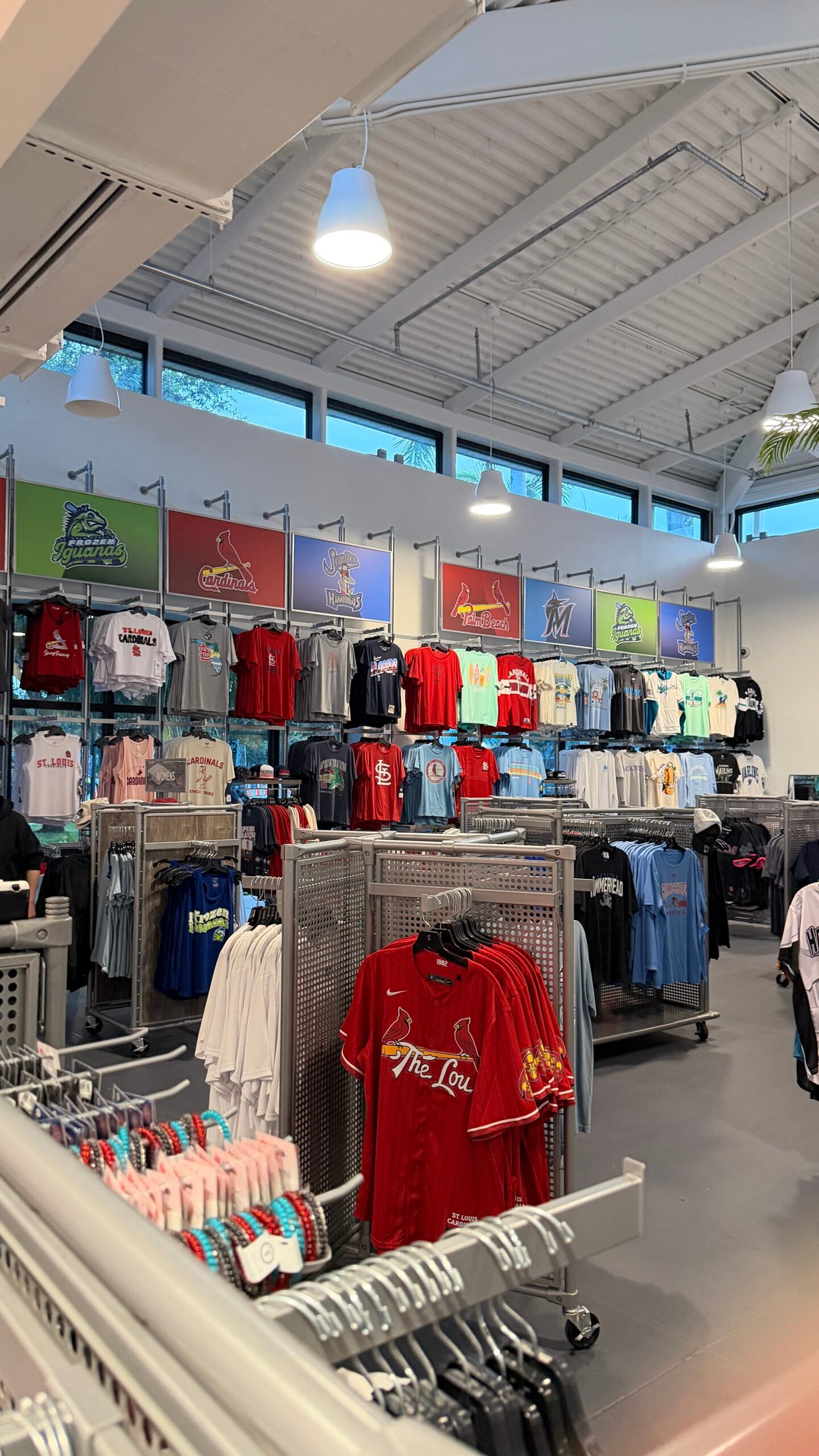 endless options of shirts at the team store at the Roger Dean Chevrolet Stadium